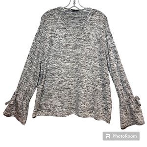 Larry Levine women’s black gray marled sweater with bell sleeves with ties - XL